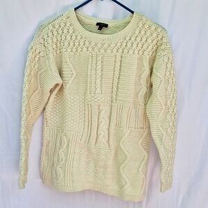 Talbots women's crew neck cable knit cotton sweater cream size medium petite